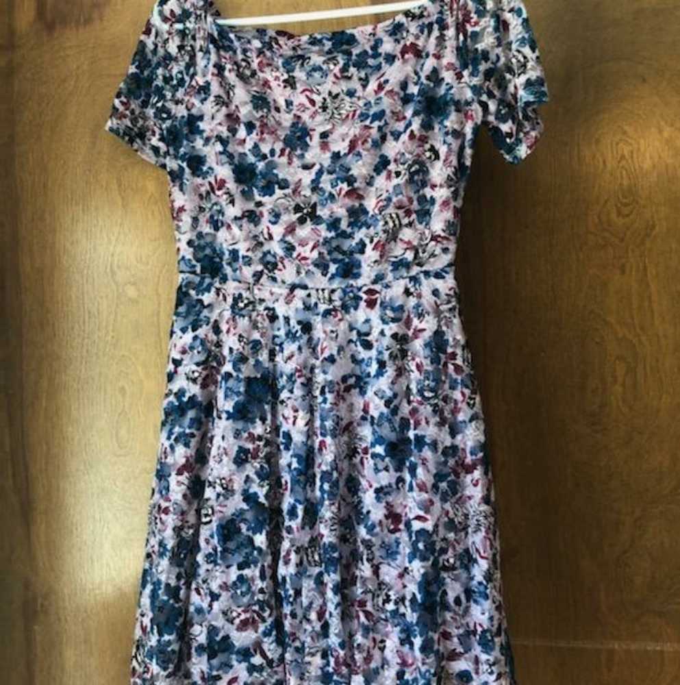 Lavender lace off-the-shoulder fit and flare dress